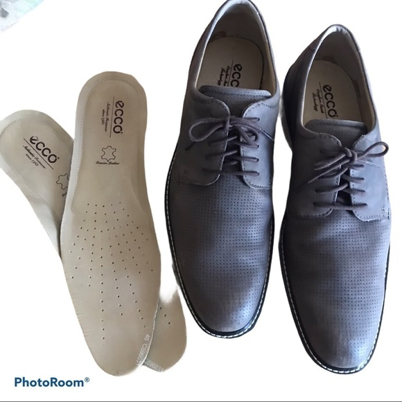ECCO Oxford Tan Gray Mens Shoe Size 12-12.5 Extra Wide - Picture 2 of 9